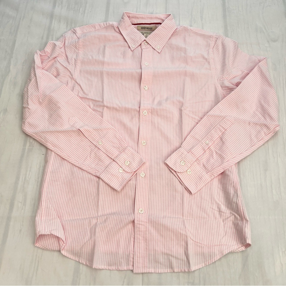 Goodthreads Men's Slim-Fit Long-Sleeve Pink Stripe Oxford Shirt size M